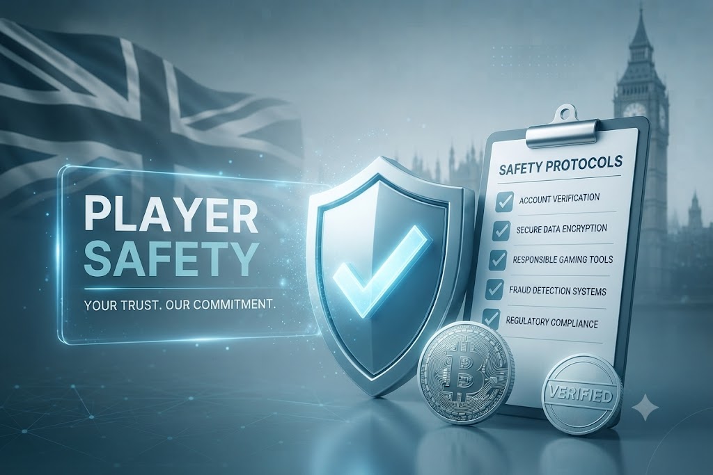 Player safety panel listing identity verification, encryption and responsible gambling tools